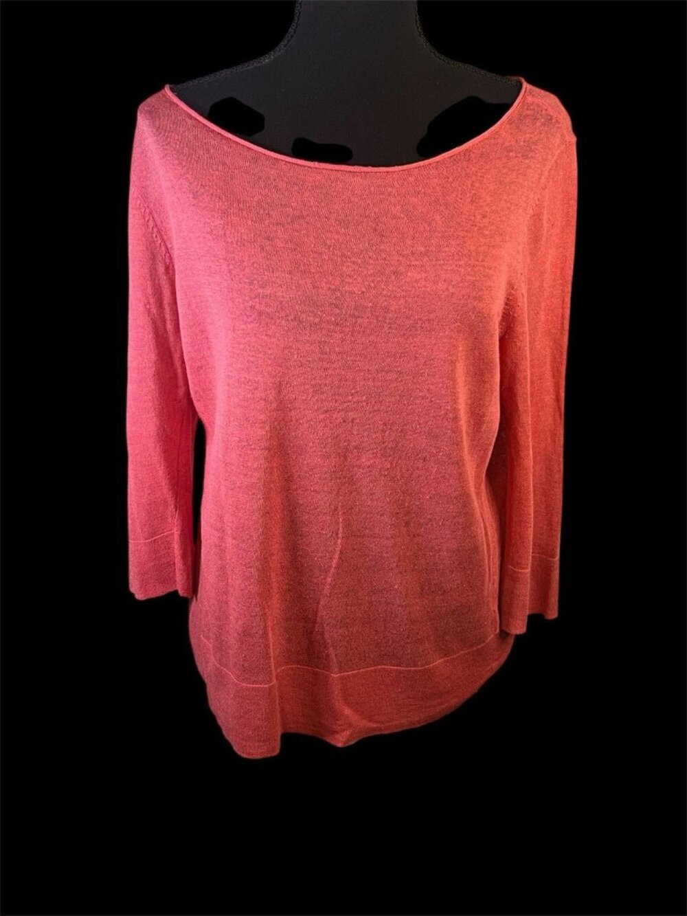 Eileen Fisher Organic Linen Cotton Marled Tunic Sweater Coral Orange Sz M Roll